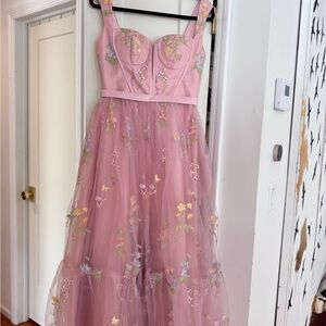 Romantic Pink Embroidered Corset Tulle Dress | Fairycore Garden Party Prom